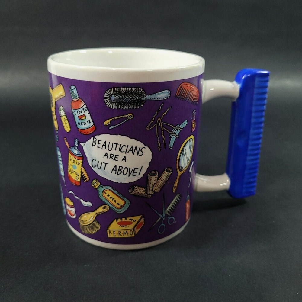 Beautician Coffee Cup Beauticians Are A Cut Above Vintage Mug Blue Comb Handle